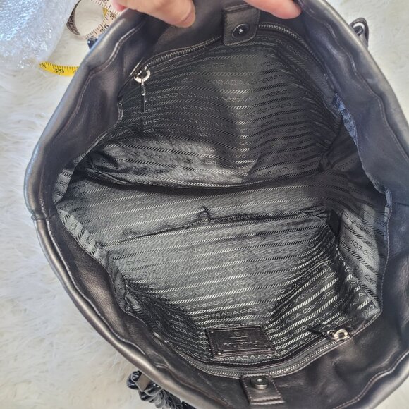 Prada Shoulder Tote Bag Leather Fabric Brown Gray - Picture 15 of 16